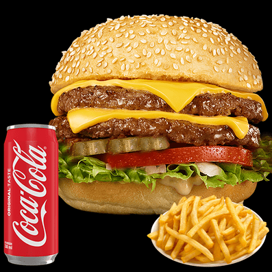 28. Menü- Double Cheeseburger Mit  Pommes und  Coca-Cola